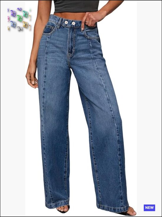 Denim - Wide Leg Jeans High Waisted Stretchy Baggy Front Seam Denim Pants Y2K Chic